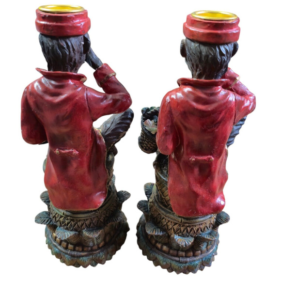 Vtg 2 Pc Speak No Evil Bell Hop Carnival Butler Monkeys Candle Holders 8” - Picture 2 of 13